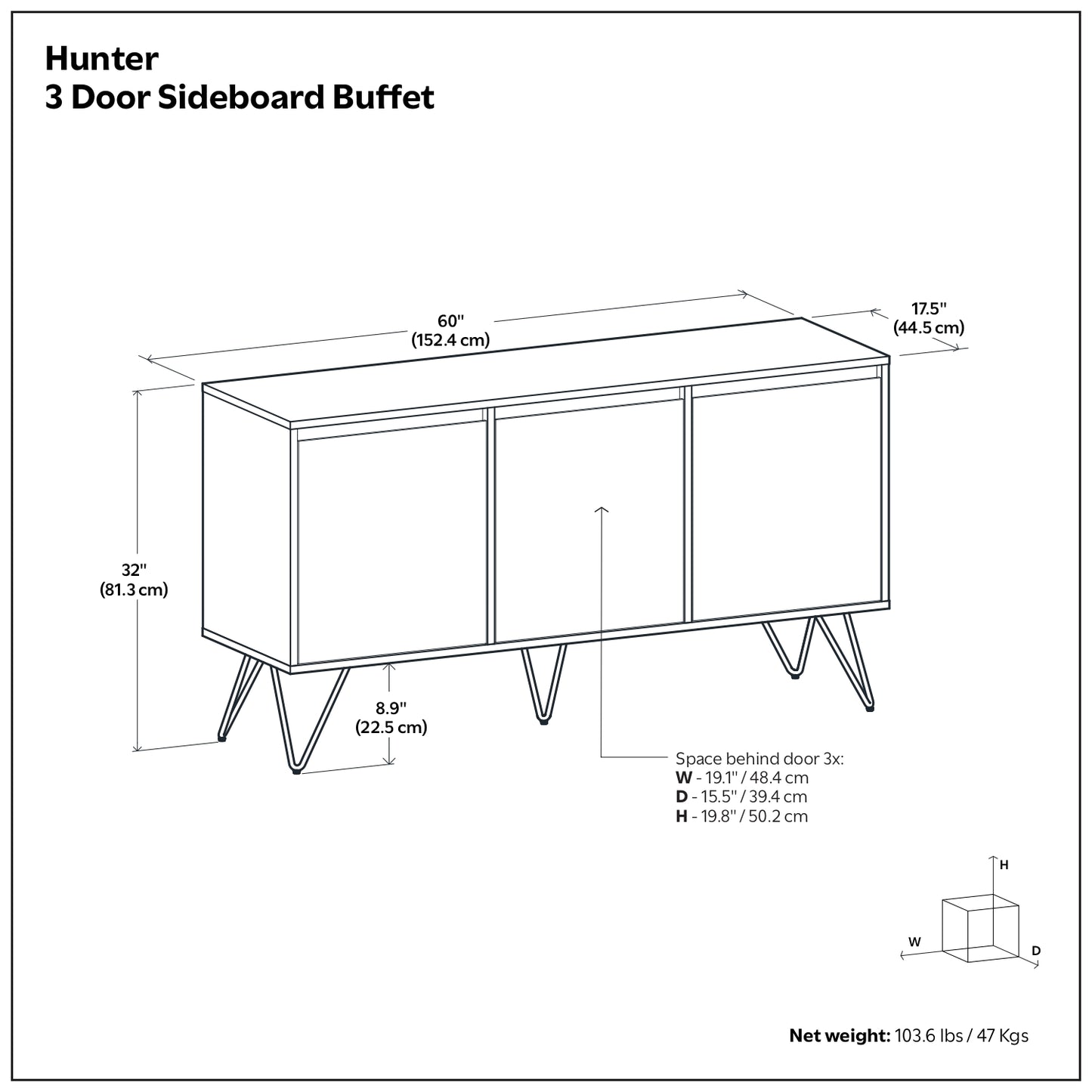 Hunter 3 Door Sideboard Buffet image 7