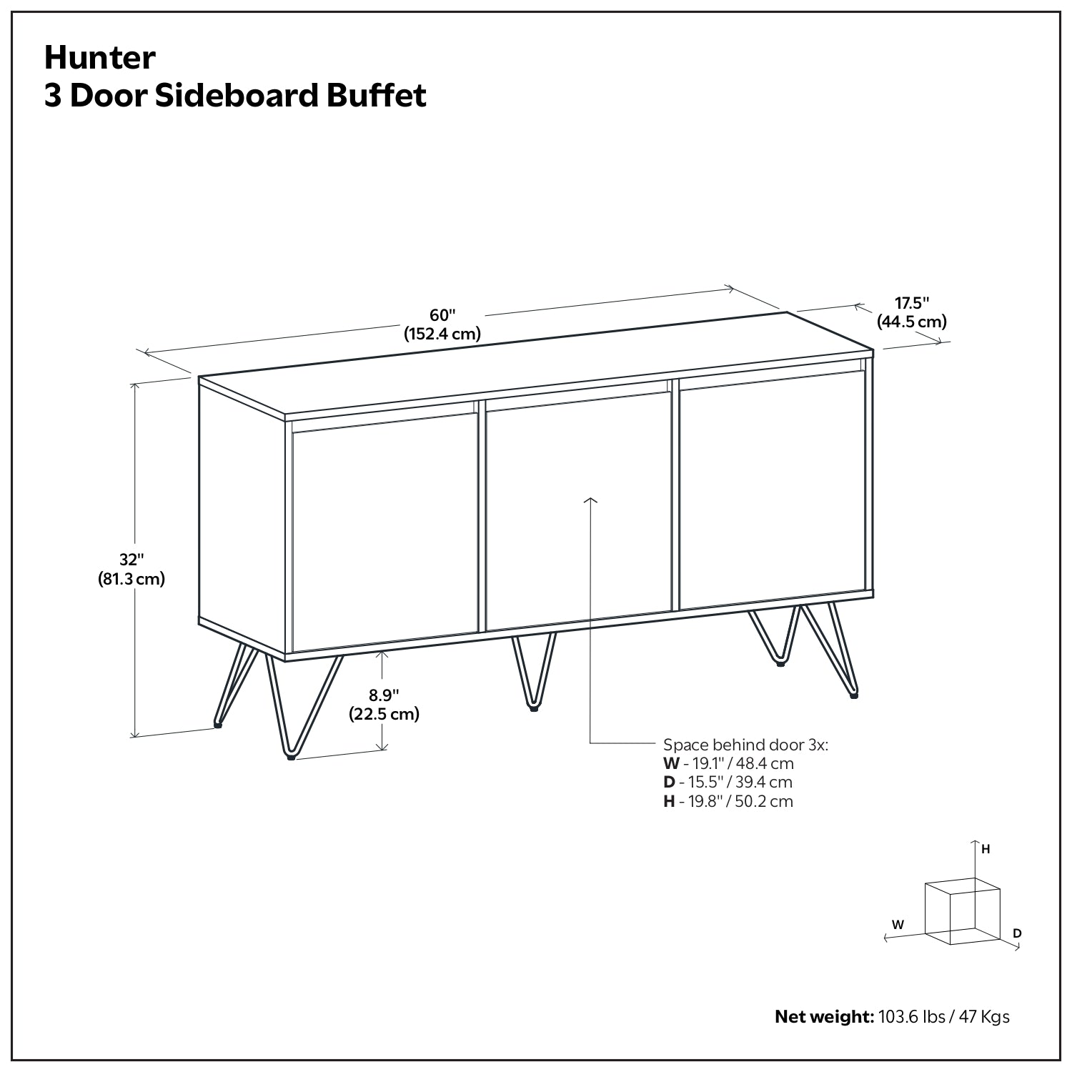 Hunter 3 Door Sideboard Buffet image 7