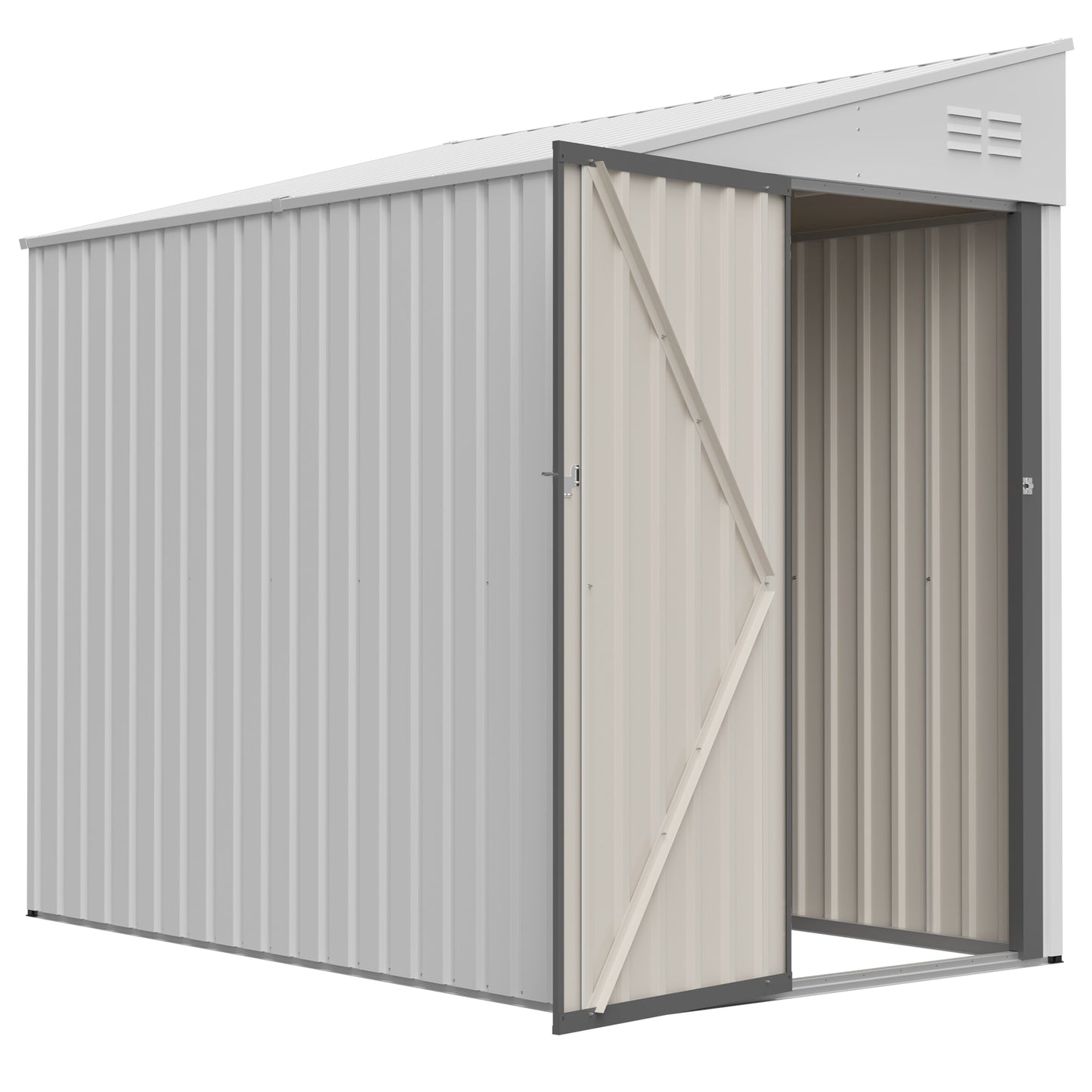 White 4' x 7' Lean-To Storage Shed, Heavy-Duty Metal Outdoor Garden & Bike Shed with Lockable Door, Easy Assembly Backyard Storage Solution image 8