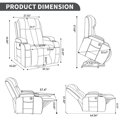 Dark Grey PU lInfinite Position Up to 350 LBS Power Lift Recliner Chair for Elderly, Heavy Duty Motion Mechanism with 8-Point Vibration Massage and Lumbar Heating, USB Charging Port, Cup Holders image 3