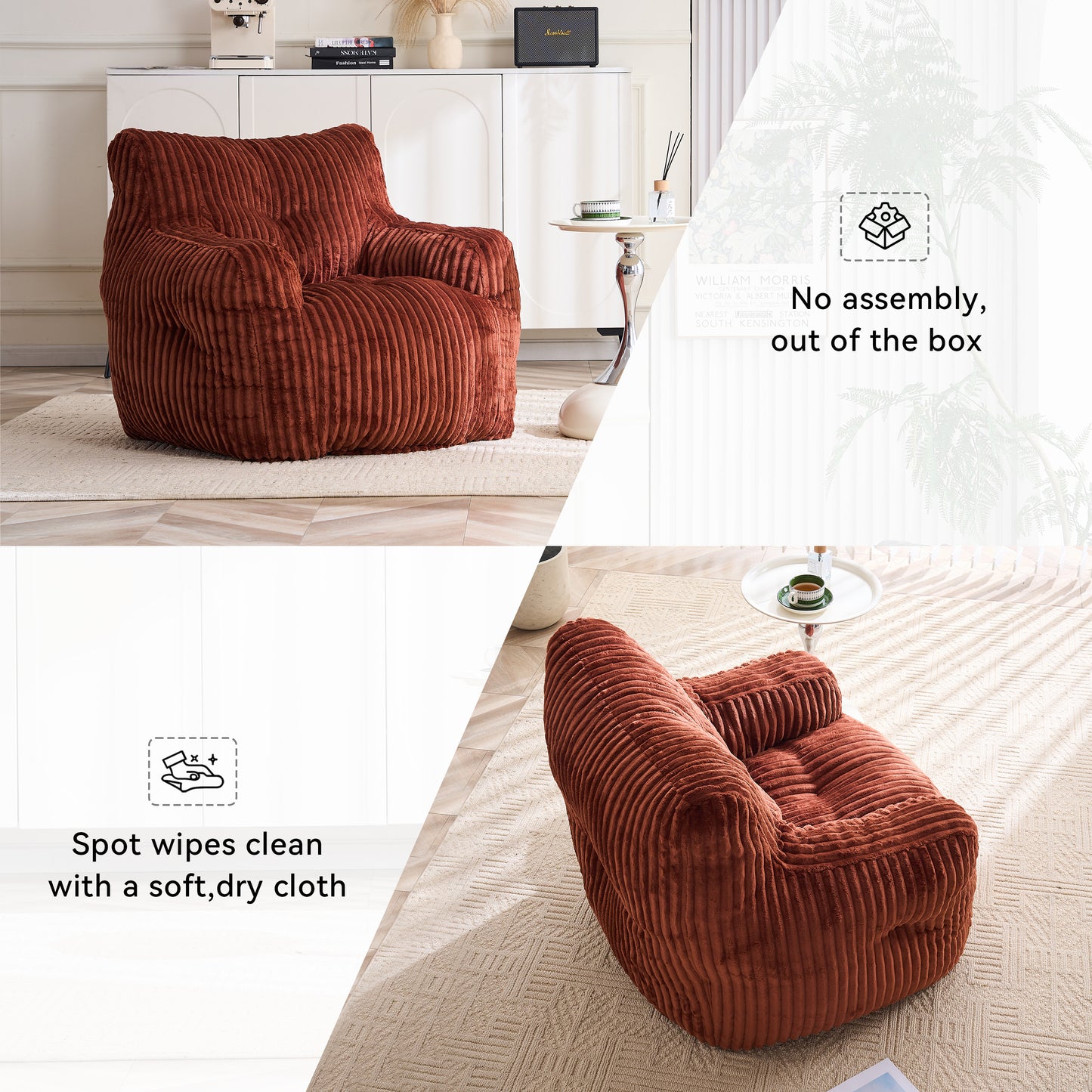 010-Soft Fluffy Corduroy Fabric Bean Bag Chair Filled With Memory Sponge,Red image 6