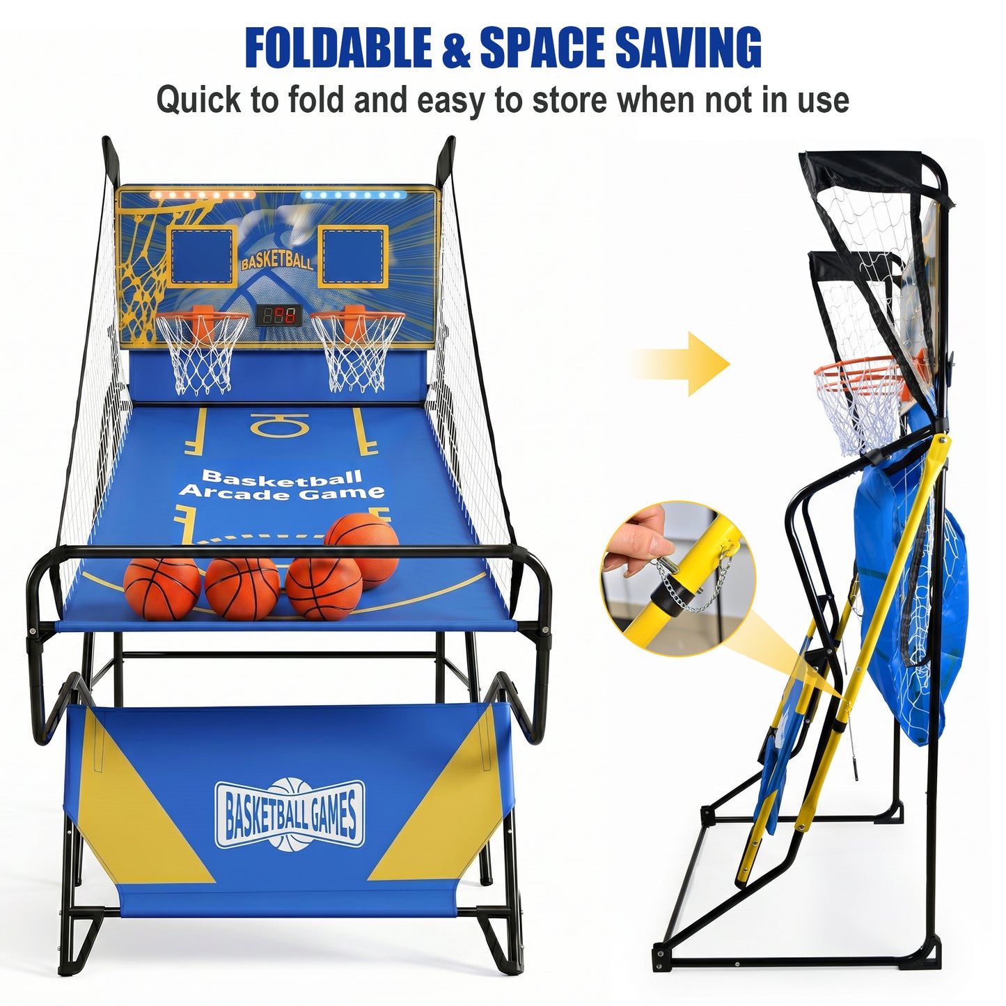 Dual Shot Foldable Basketball Arcade Game, LED Digital Scoreboard, 4 Balls & Pump, Indoor Family Entertainment Game image 7