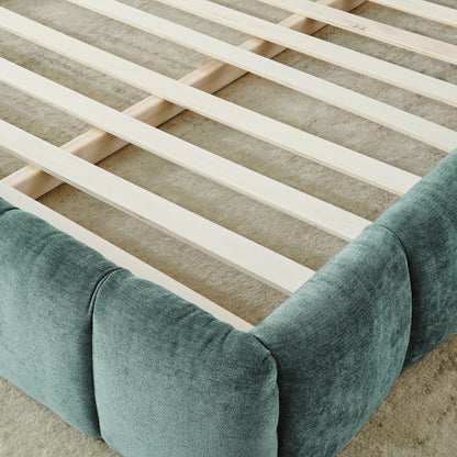 California King size Upholstered Bed Frame with Thick Fabric, Chenille Fabric Grounded California King Platform Bed with Headboard and Solid Frame. No Box Spring Needed-Blue Green-(90.5''*80.5''*31'') image 6