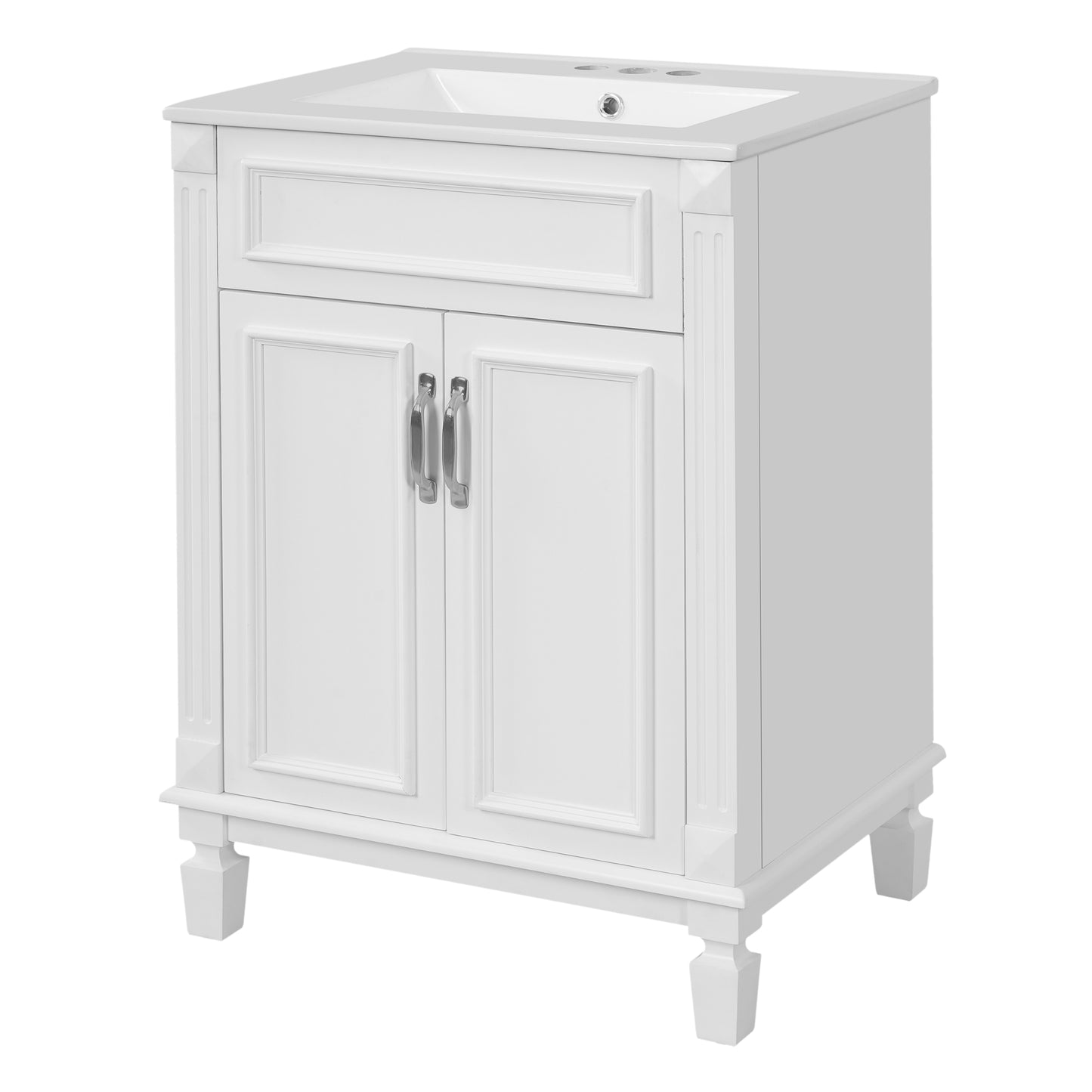24'' Bathroom Vanity with Top Sink, Modern Bathroom Storage Cabinet with 2 Soft-Closing Doors and Adjustable Shelf, Solid Wood Frame image 12