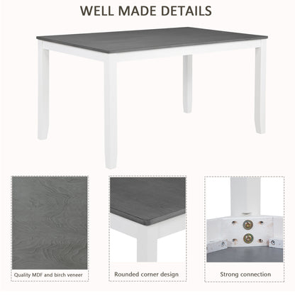 6 Piece Kitchen Dining Set, Rectangular Wooden Dining Table with 4 Upholstered Chairs and a Bench, Dining Table Set for 6 People, Living Room and Kitchen, Grey & White two tone image 6
