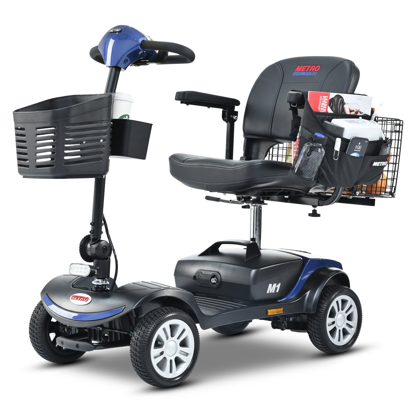 Four wheels Compact Travel Mobility Scooter with 300W Motor for Adult-300lbs, BLUE image 1
