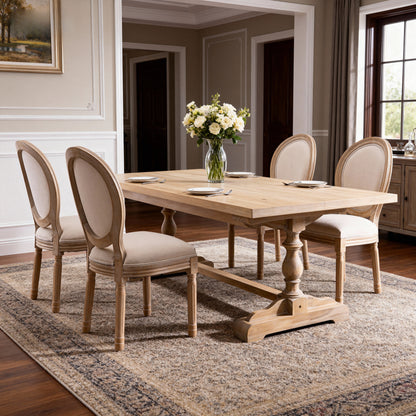 French Style Solid Wood Frame Linen Fabric Oval Back Dining Chair,Set of 2,Beige image 5
