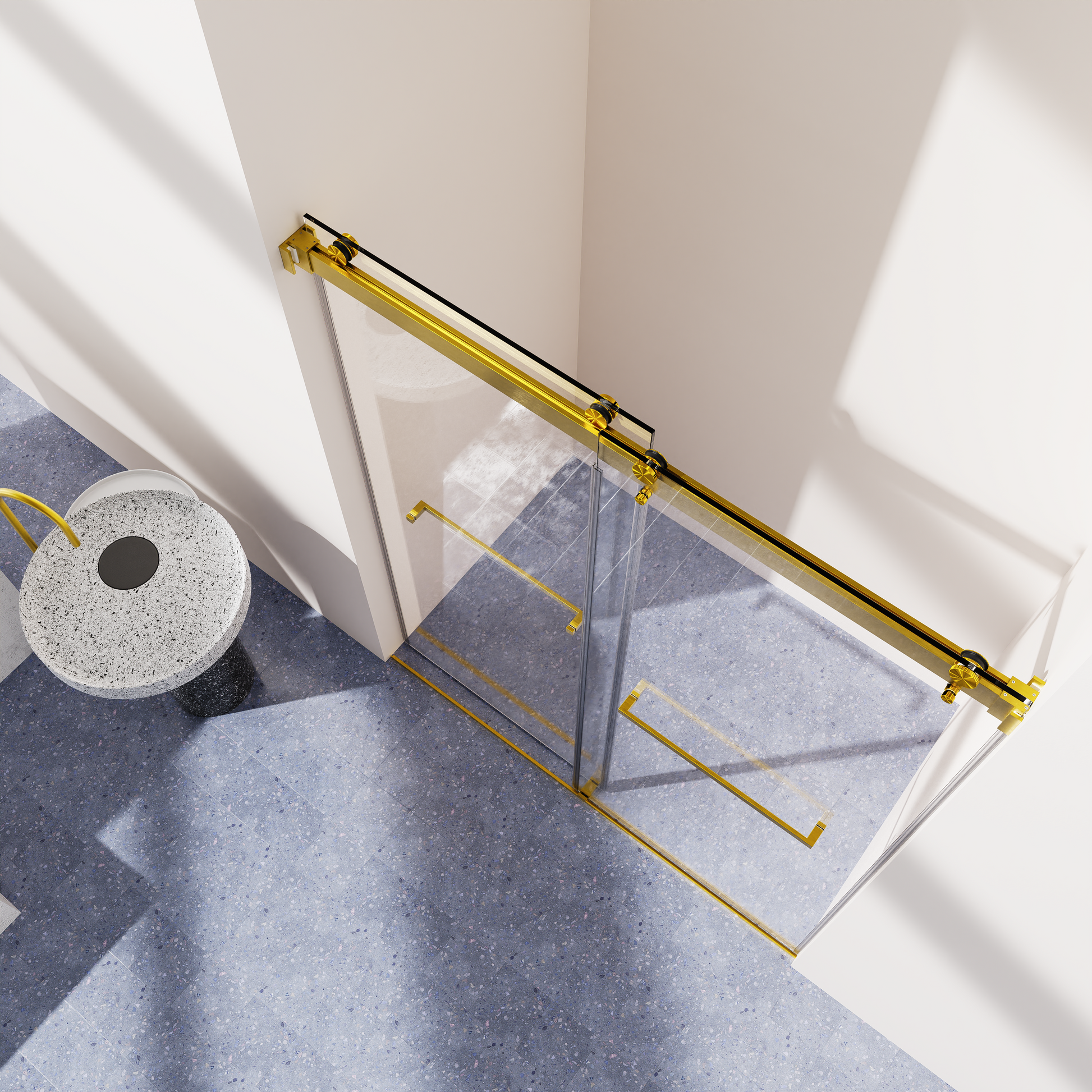 For 56-60 inches * 76 inches Frameless Double Sliding Shower Door in Brushed Gold, 3/8 inches (10mm) Thick SGCC Tempered Glass Door, Reversible Installation, No Soft-Close image 2
