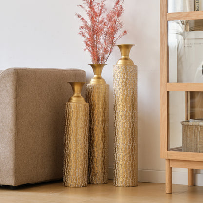 Metal decorative vases High distress metal center vases with growing vine patterns, set of 3 vases for home decoration 34 ", 29 ", 25 "H, gold image 3