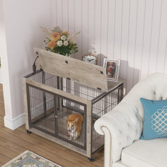 Furniture Style Dog Crate Side Table on Wheels - Grey - Dekuch