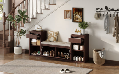 TREXM All-in-One Entryway Storage Bench with Cushion, Compartments, Drawers & Open Shelves, Storage Bench for Hallway, Mudroom, Living Room(Espresso) image 2