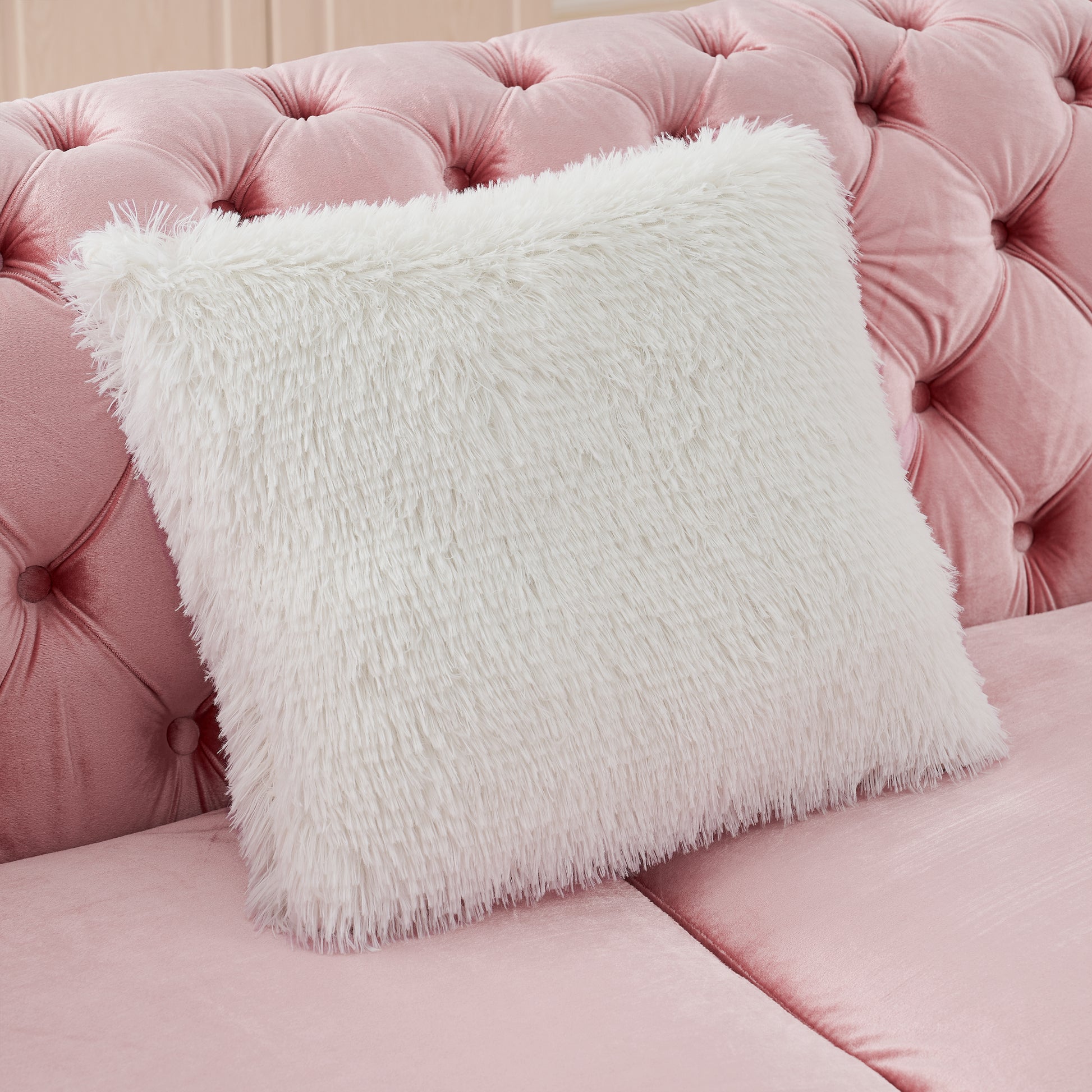 106 Inches L-Shaped Chesterfield Sectional Sofa Set with Gold Stainless Steel Accents, Velvet Button Tufted Sofa with 5 Pillows Luxury Couch for Living Room, Pink image 9
