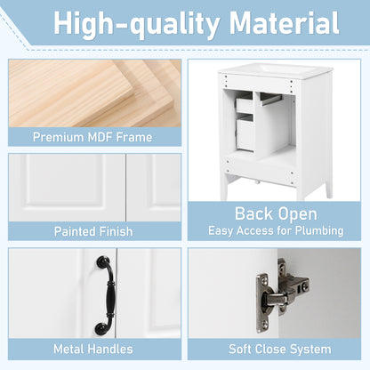 24 inch Bathroom Vanity with Sink, One Cabinet with Soft-closing Door, 3 Soft-closing Drawers, Retro Metal Handles, White image 7