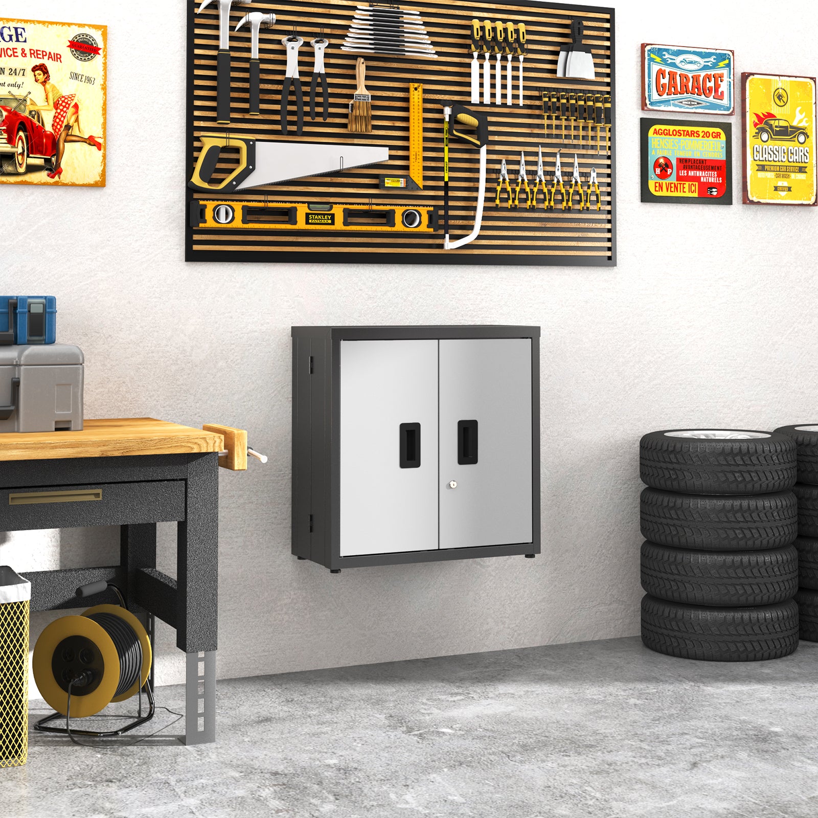 Metal Tool Garage Storage Cabinet with 2 Doors and lock image 2