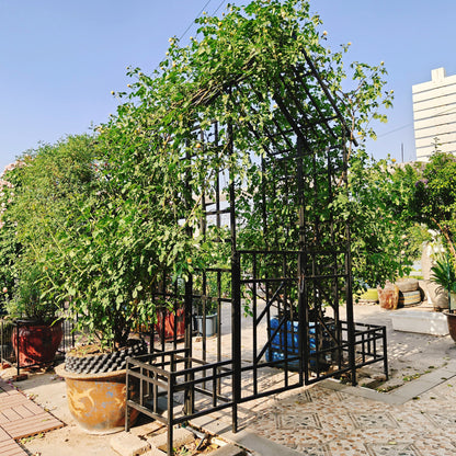 Metal Garden Arch with Gate with planter W80.71*H97.24 Climbing Plants Support Rose Arch Outdoor Black image 9