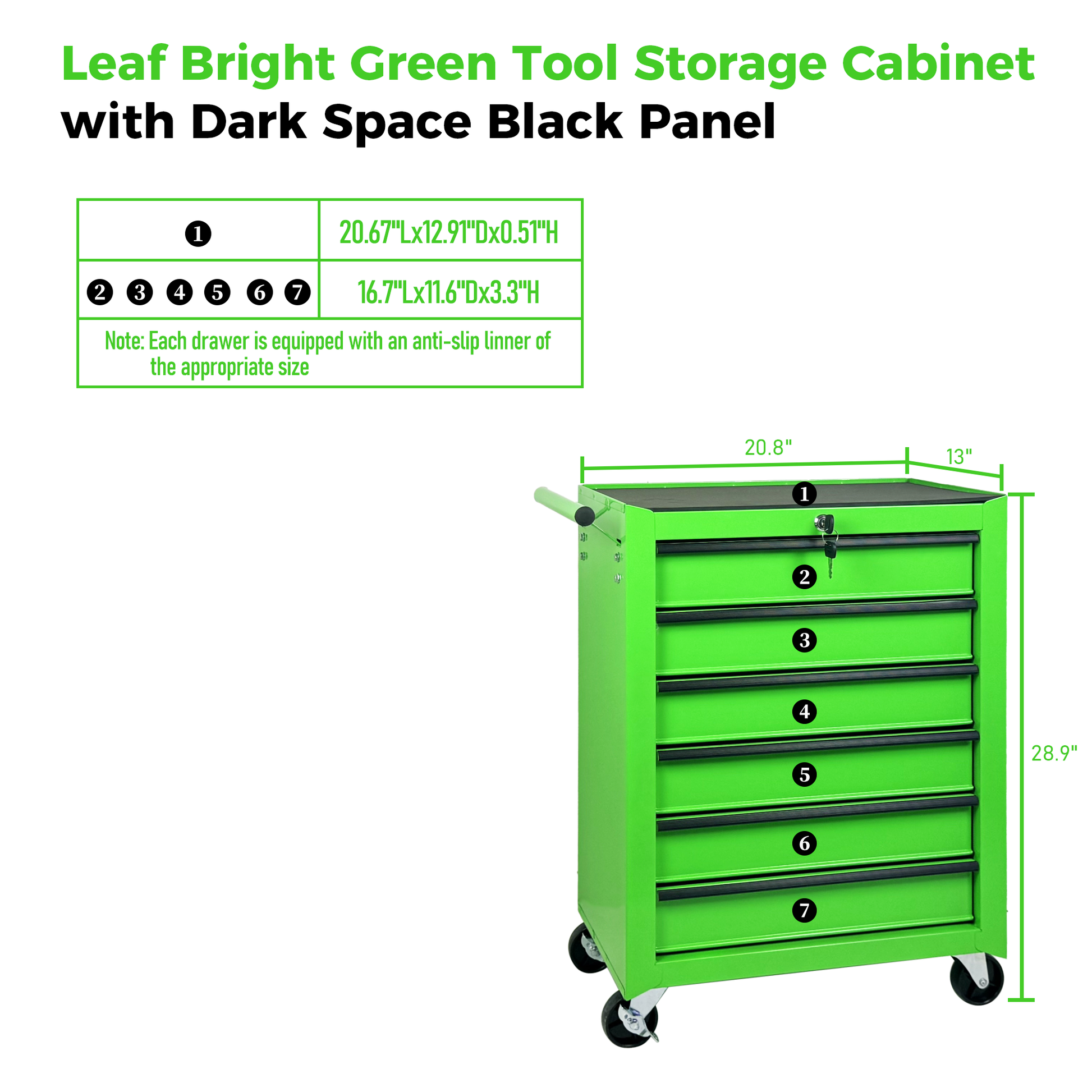 Rolling Metal Tool Chest with 6 Drawers, 20" 6-Drawer Tool Chest Cabinet with Ball Bearing Drawer Slides, Steel Tool Storage Box Organizer -GREEN image 3