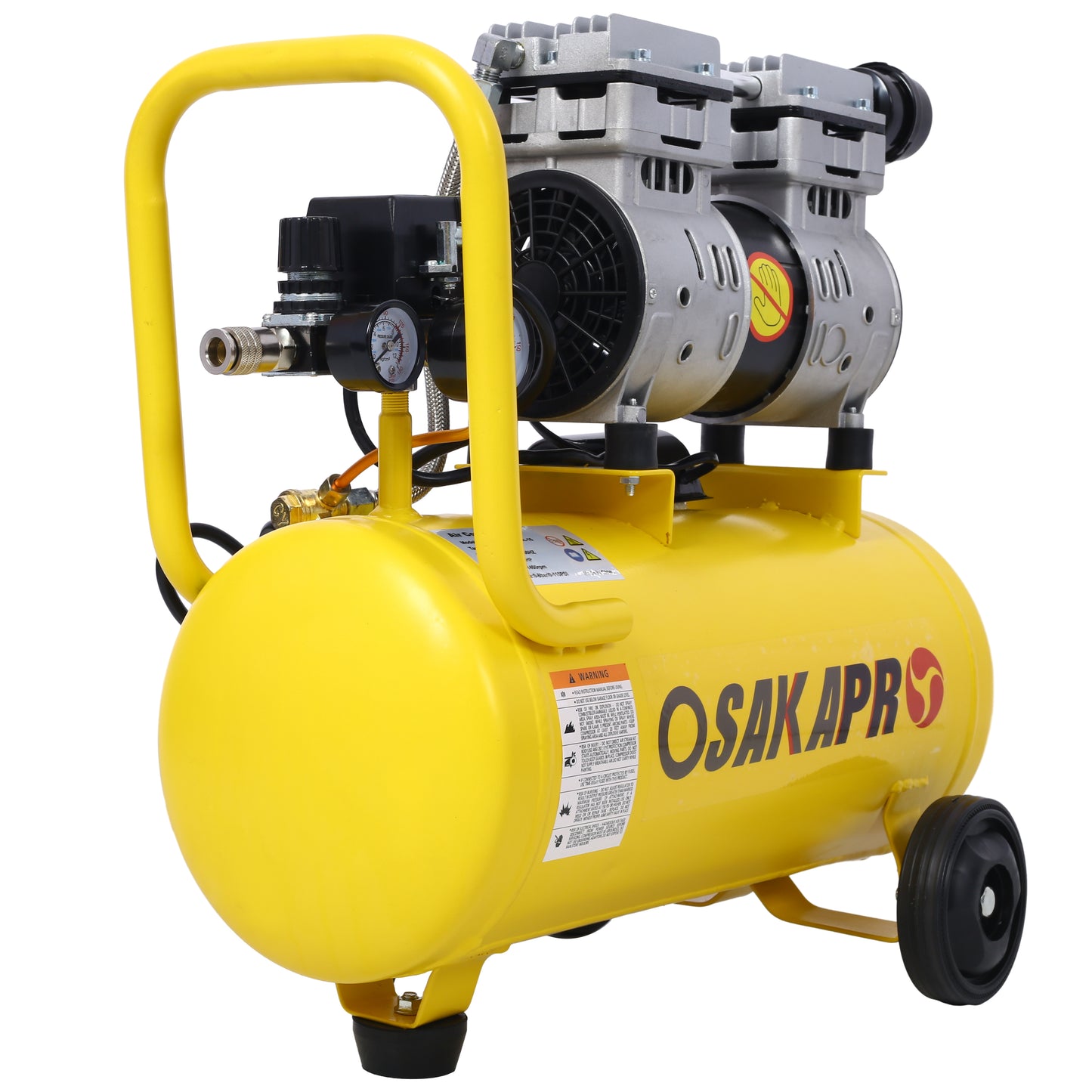 1.5HP Silent Oil-Free Air Compressor 8 Gallon, Oil-Free, Electric Shop Air Compressor Portable,Lightweight with Wheels, 70 dBA Noise Level, with Automatic Drain Valve,Yellow image 4