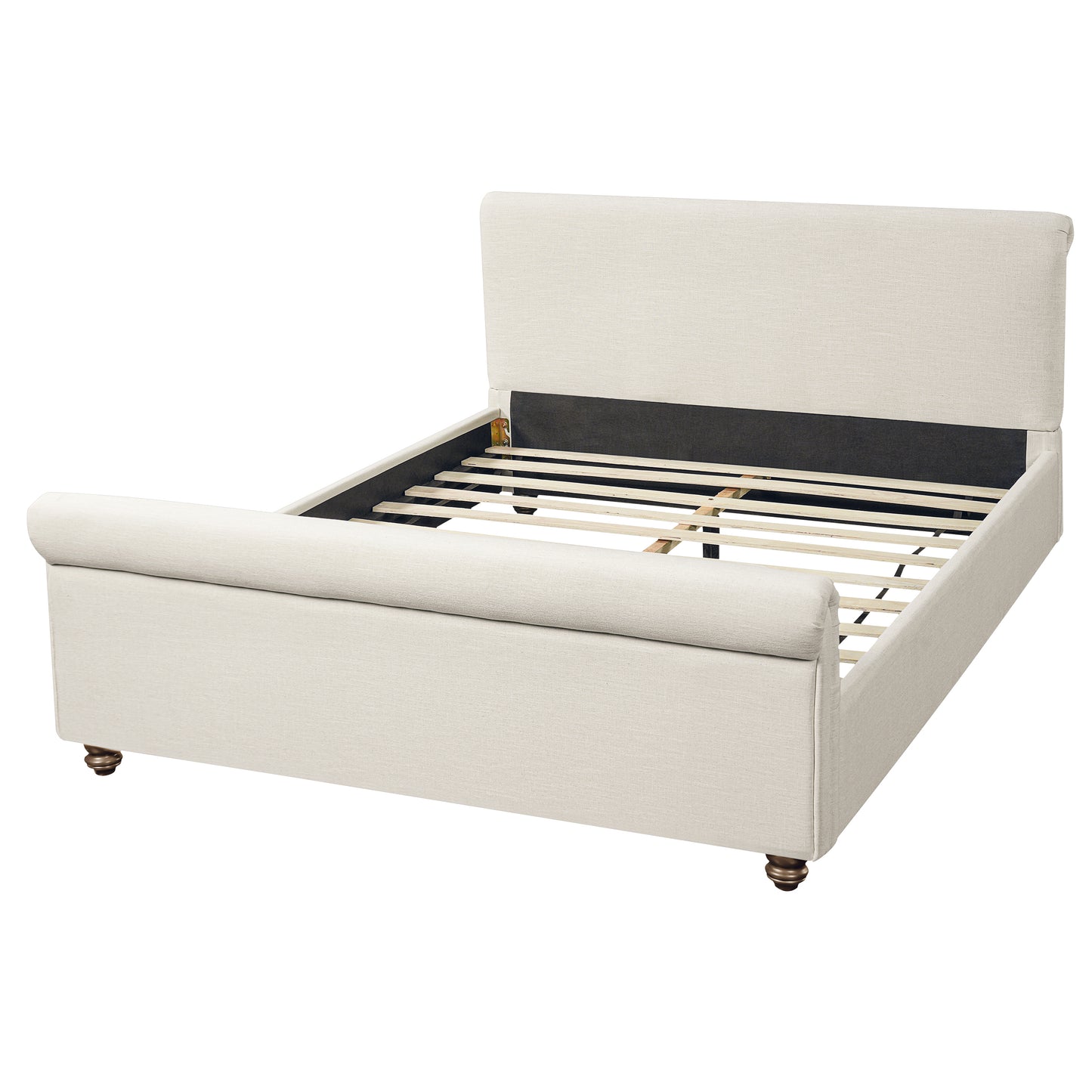 Queen Size Upholstered Bed Frame With Linen Fabric, Thick Headboard And Solid Wood Legs, Beige image 12