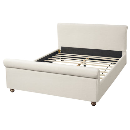 Queen Size Upholstered Bed Frame With Linen Fabric, Thick Headboard And Solid Wood Legs, Beige image 12