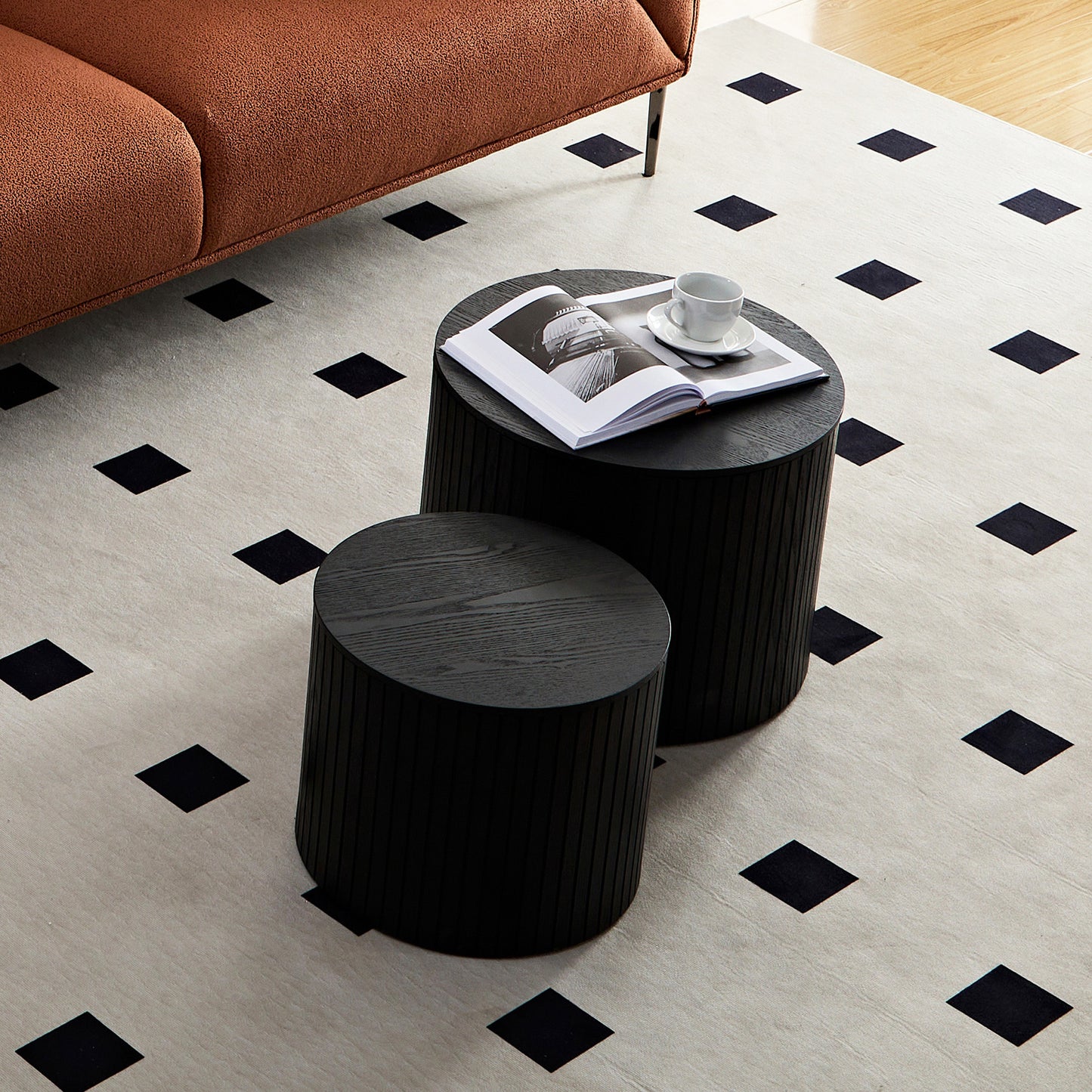 Nested table set 2 pieces, MDF coffee table set Living room/lounge area, black image 3