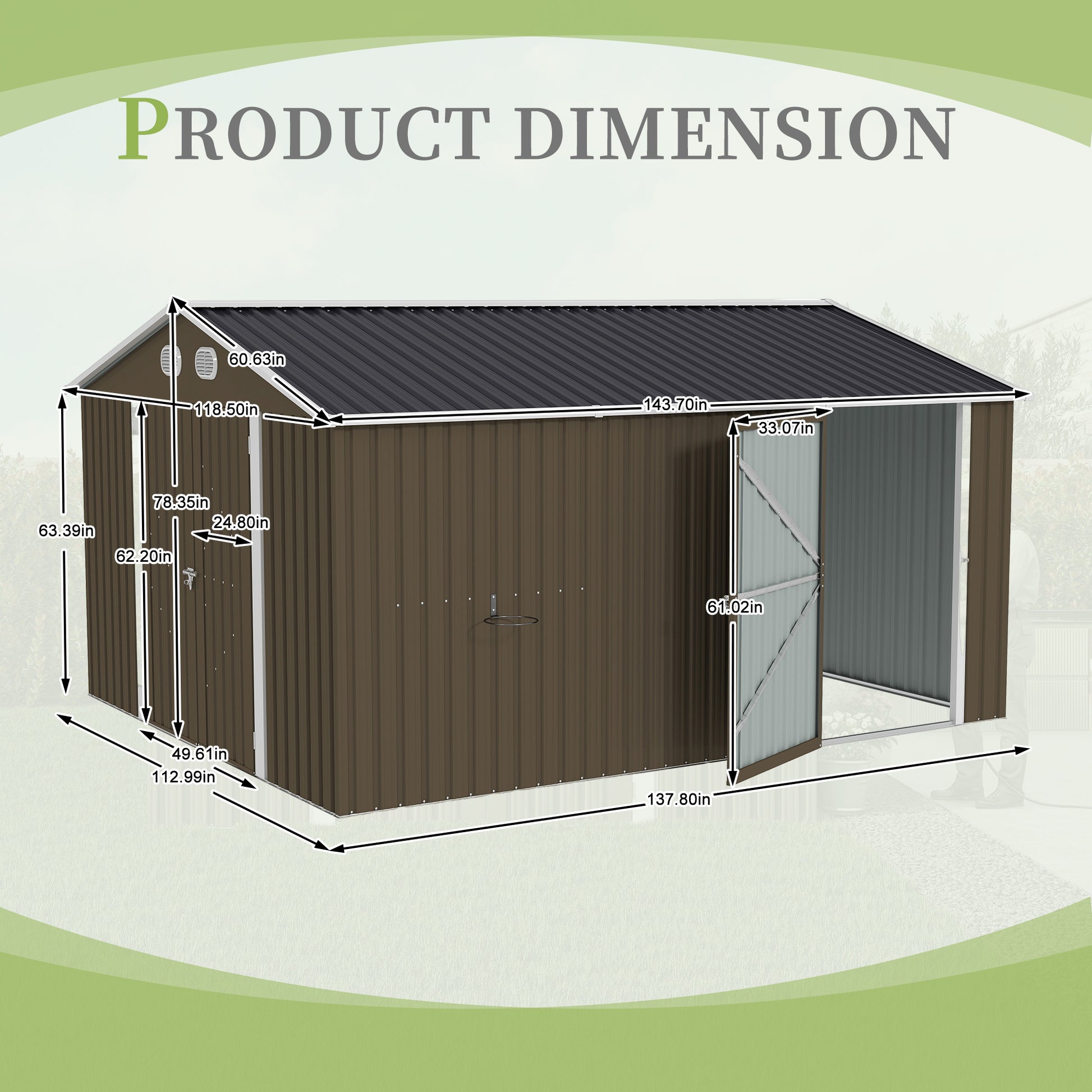 10x12 FT Outdoor Metal Storage Shed, Large Storage Sheds with Sturdy Frame Structure, Metal Garden Tool Shed with Lockable Door for Garden,Gift a foldable flower pot stand, Backyard,BROWN image 7