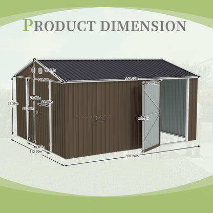 10x12 FT Outdoor Metal Storage Shed, Large Storage Sheds with Sturdy Frame Structure, Metal Garden Tool Shed with Lockable Door for Garden,Gift a foldable flower pot stand, Backyard,BROWN image 7