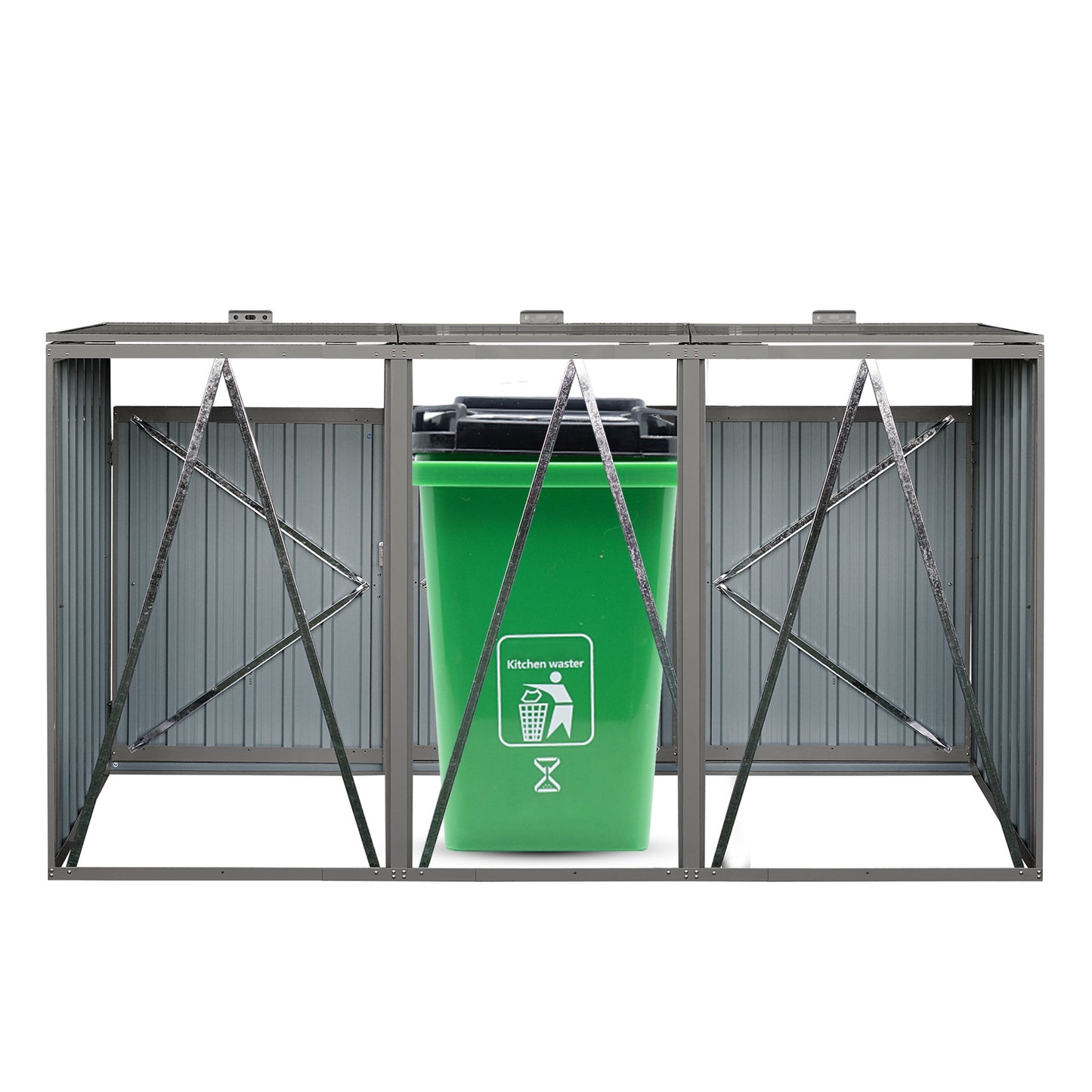 Garbage Bin Shed Stores 3 Trash Cans Metal Outdoor Bin Shed for Garbage Storage,Stainless Galvanized Steel, Bin Shed for Garden Yard Lawn,Grey image 8