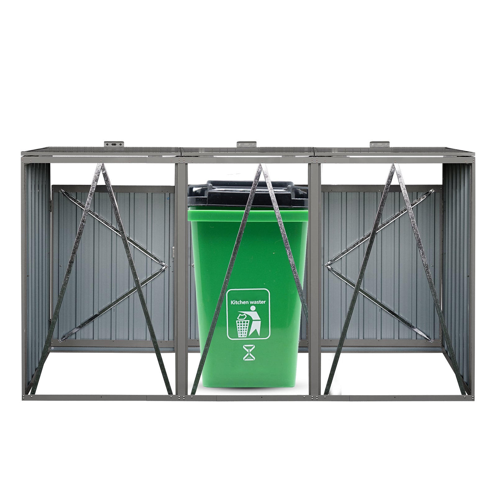 Garbage Bin Shed Stores 3 Trash Cans Metal Outdoor Bin Shed for Garbage Storage,Stainless Galvanized Steel, Bin Shed for Garden Yard Lawn,Grey image 8