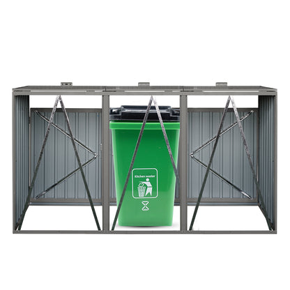 Garbage Bin Shed Stores 3 Trash Cans Metal Outdoor Bin Shed for Garbage Storage,Stainless Galvanized Steel, Bin Shed for Garden Yard Lawn,Grey image 8