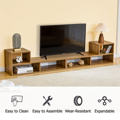 Modular Extendable TV Stand, Rustic Wood Media Console with Open Storage Cubbies, Freestyle Combination Entertainment Center, Adjustable TV Cabinet for Living Room Bedroom Apartment image 8