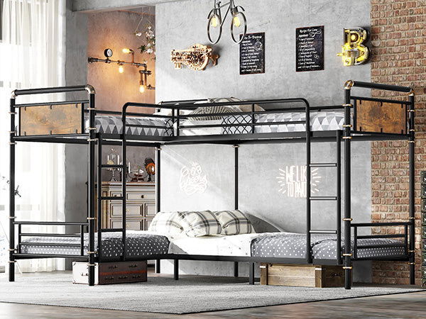 Quad Bunk Bed for 4 Kids, Heavy Duty Metal Twin Bunk Bed Frame, Detachable Triple Bunk Bed, Can Be Divided Into 3 Twin Beds, Black(Old SKU W2580S00020) image 8