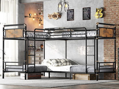 Quad Bunk Bed for 4 Kids, Heavy Duty Metal Twin Bunk Bed Frame, Detachable Triple Bunk Bed, Can Be Divided Into 3 Twin Beds, Black(Old SKU W2580S00020) image 8