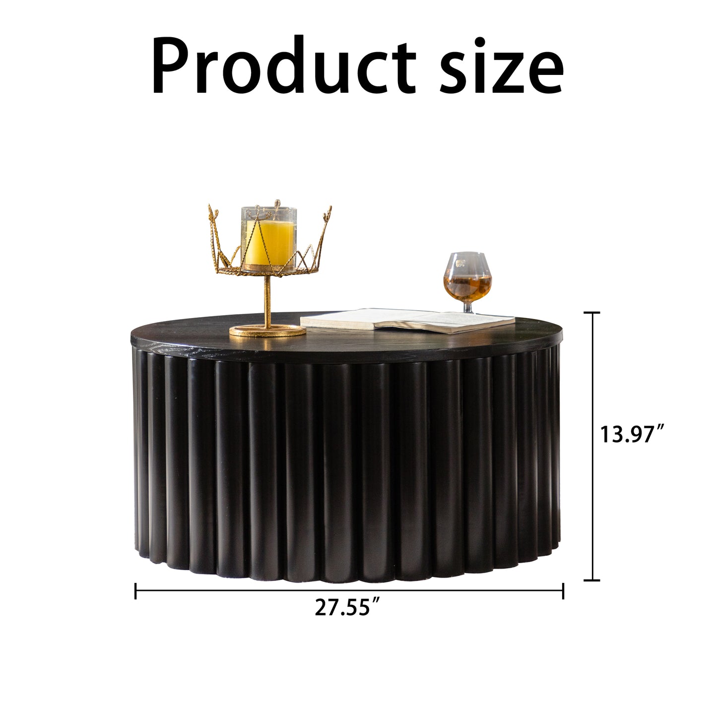 Round Coffee Table With Lift Handcrafted Relief Sturdy Pedestal Wooden Tea Table for Living Room no need to Assemble image 9