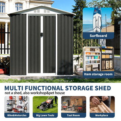 6x9 FT Metal Garden Shed with Vents Sliding Door Apex Roof Storage Sheds Patio Backyard Use image 3