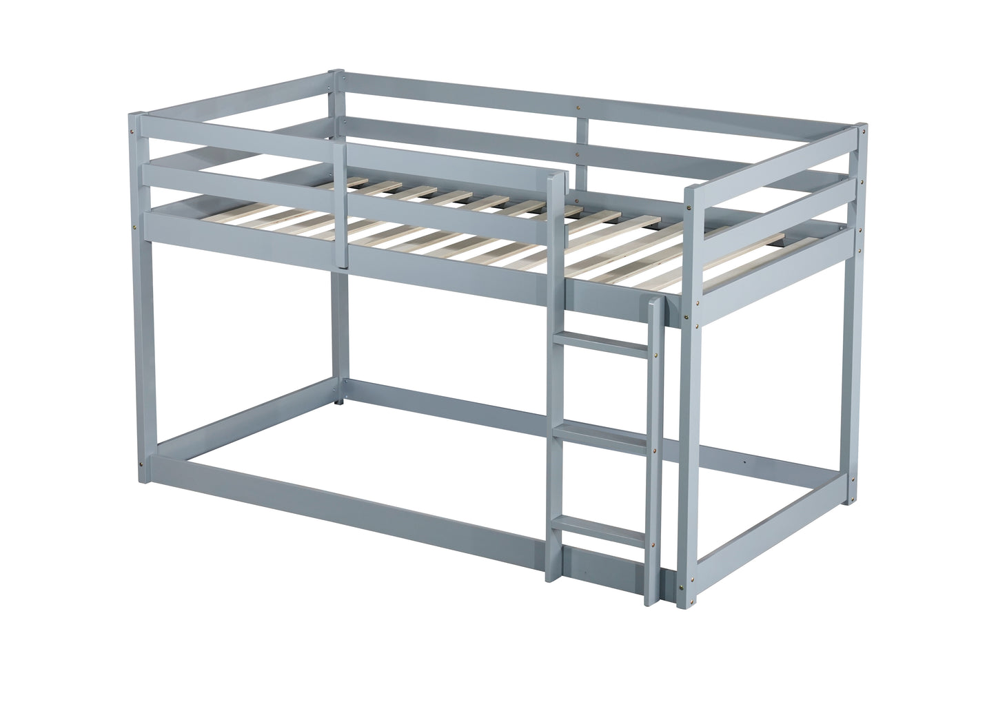 Solid Wooden, Solid Rubber Wooden Twin over Twin Floor Bunk Bed with Ladder, with Bed Platform of Strengthened Slats, Grey image 12
