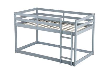 Solid Wooden, Solid Rubber Wooden Twin over Twin Floor Bunk Bed with Ladder, with Bed Platform of Strengthened Slats, Grey image 12