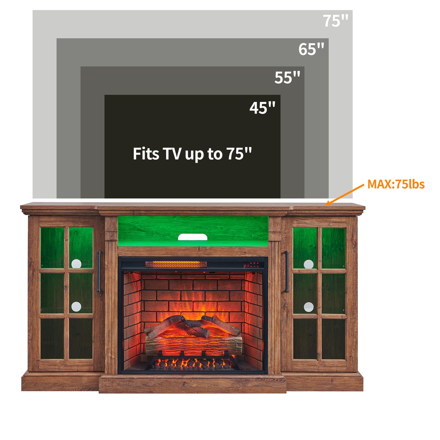 65" Fireplace TV Stand for TVs up to 75",with 28" Electric Fireplace and LED Light image 10