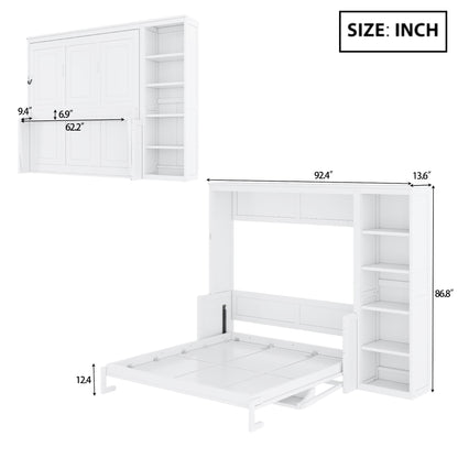Queen Size Murphy Bed with Desk and Bookshelf, White image 10