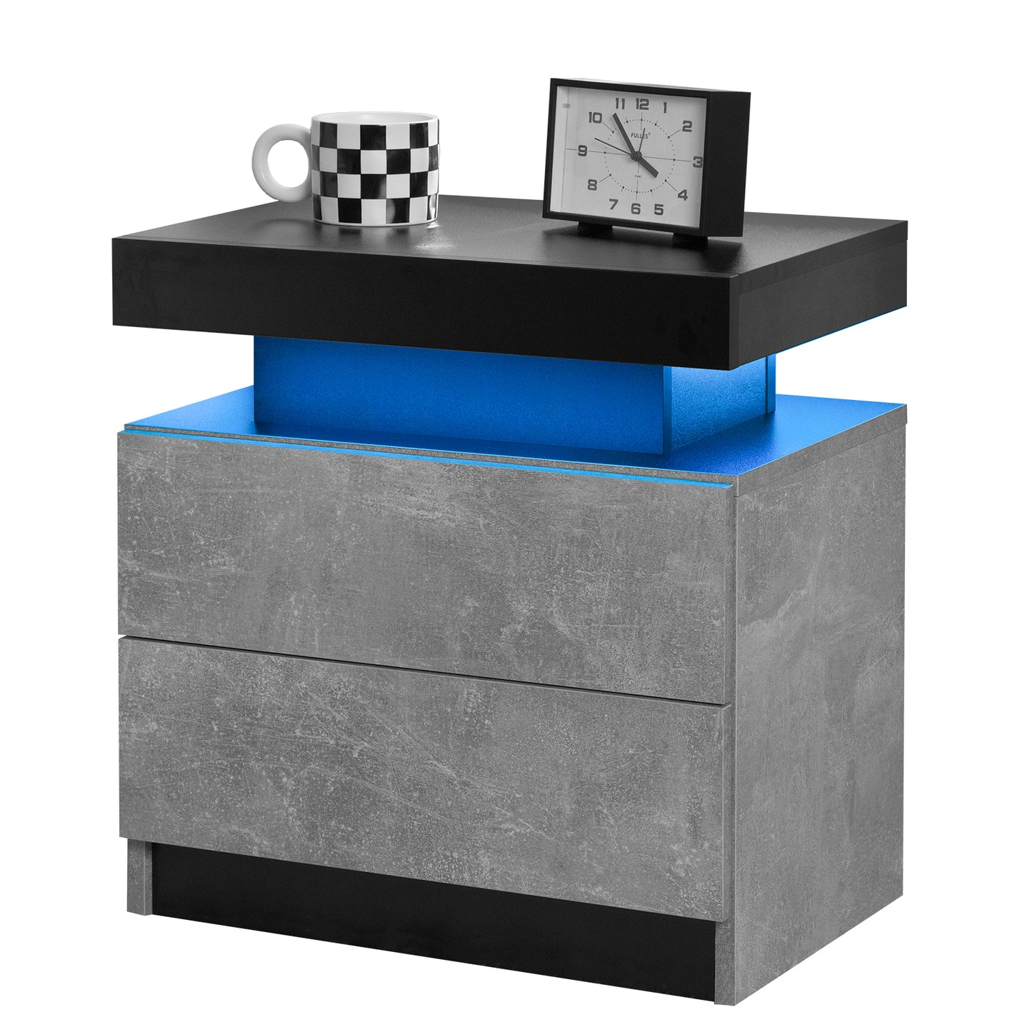 Nightstand LED Bedside Table Cabinet Lights Modern End Side with 2 Drawers for Bedroom (Black+Gray) image 8