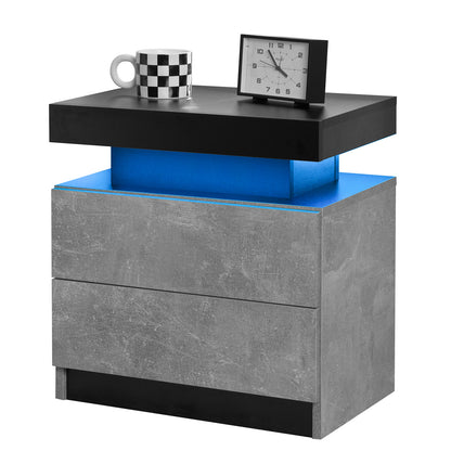 Nightstand LED Bedside Table Cabinet Lights Modern End Side with 2 Drawers for Bedroom (Black+Gray) image 8