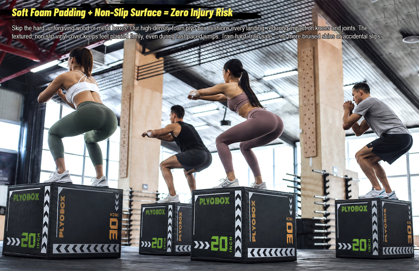 3-in-1 Foam Plyometric Jump Box, 20/24/30 Inch Adjustable Height, Non-Slip Soft Plyo Box for HIIT, Crossfit & Home Gym Training image 2