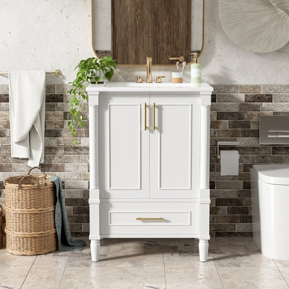 24" Modern Bathroom Vanity with Ornate Motif Design & Soft-Close Hinges, Bathroom Cabinet with Drawer and Back Open Structure, Ornately Carved French Cylinder Legs image 1