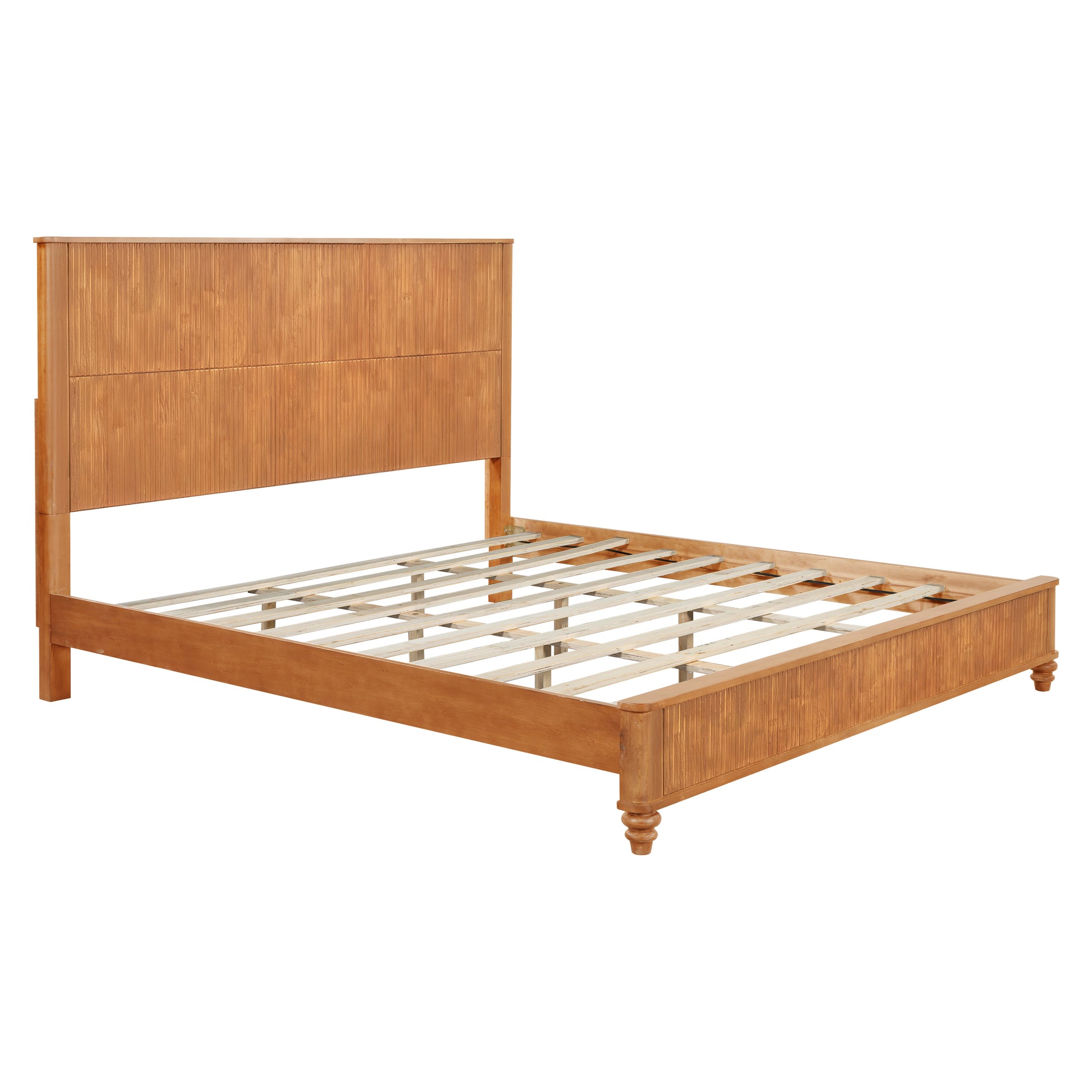 Solid Wood Bed Frame,King Platform Bed Frame with Headboard,Tall Headboard Natural Wood Bed,No Box Spring Needed,Natural image 7