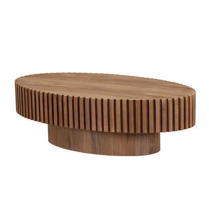 Modern Handcraft Drum Coffee Table Length 43.7 inch Ellipse Coffee Table for Living Room,Oval Small Coffee Table with Sturdy Pedestal,Walnut MDF,W2582P251185 image 2
