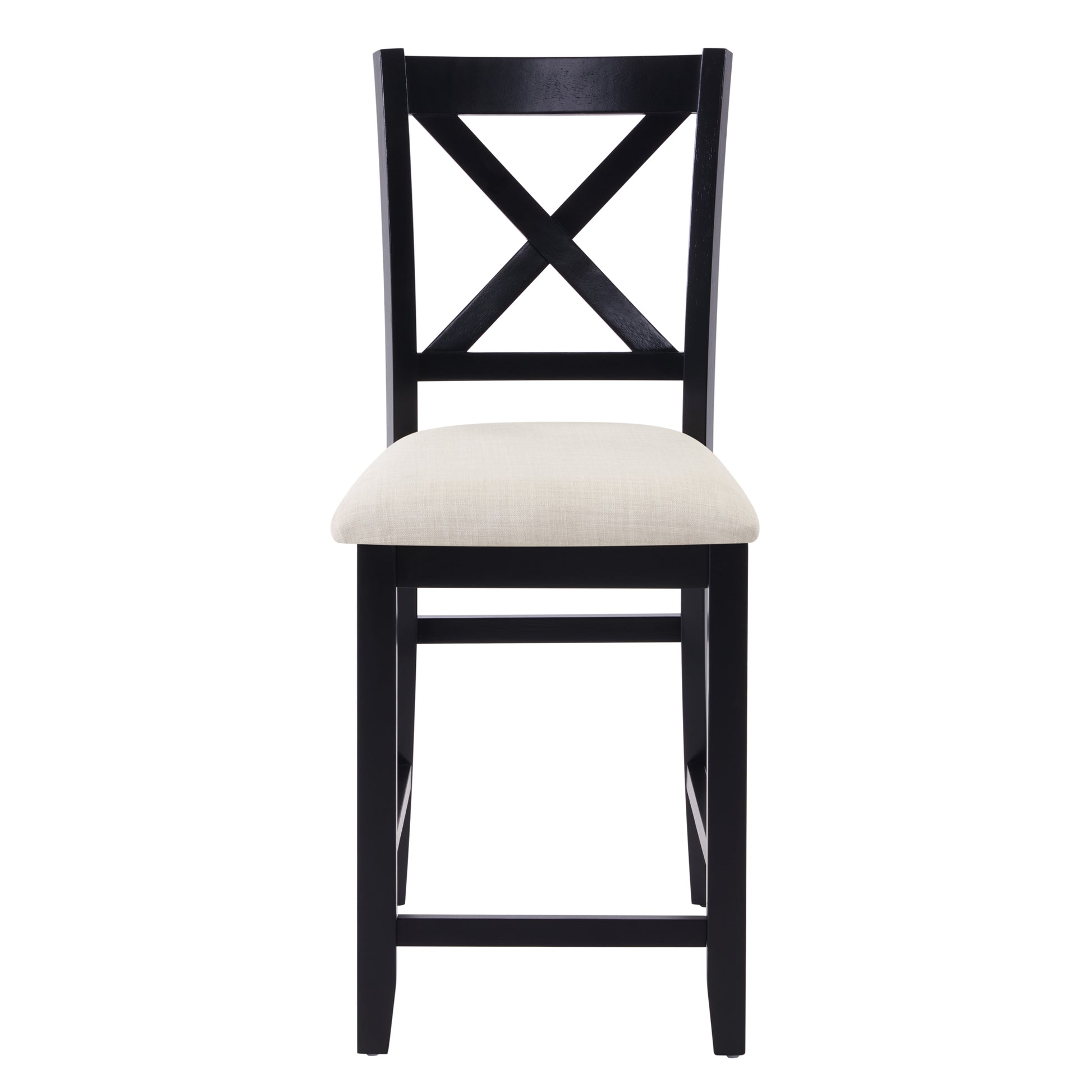 Dining Chairs Only, Wooden Counter Height Dining Chairs Set of 4, Kitchen Chair with Padded Seat, Upholstered Side Chair for Dining Room, Living Room, Kitchen, Black & Beige two tone image 11