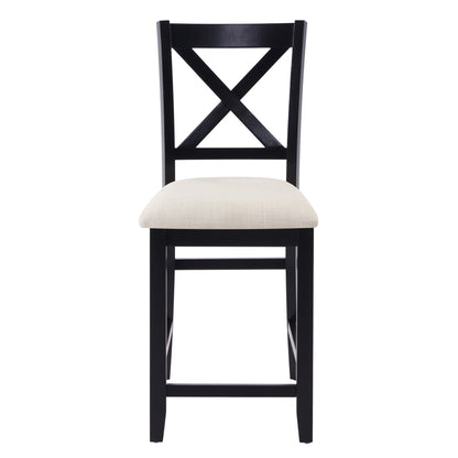 Dining Chairs Only, Wooden Counter Height Dining Chairs Set of 4, Kitchen Chair with Padded Seat, Upholstered Side Chair for Dining Room, Living Room, Kitchen, Black & Beige two tone image 11