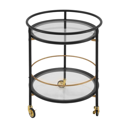 Modern Round Bar Cart with Tempered Glass Shelves and Gold Accents image 2