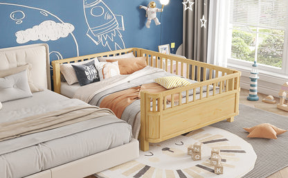 Full Size Wood Platform Bed for Kids, Wood Low Profile Full Bed with Rails for Girls and Boys, Natural (Patented Design, Old SKU W2593P233781) image 8
