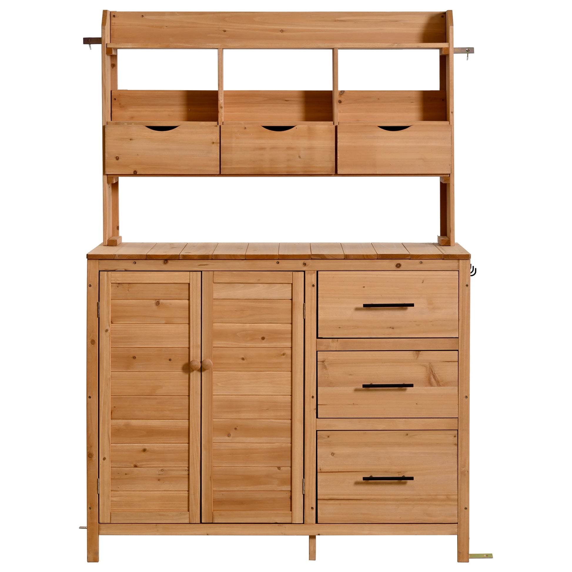 (With Assembly Video) TOPMAX Farmhouse Patio Potting Bench, 44.6''x19.5'' Large Freestanding Garden Workstation with 6 Drawers, Bottom Cabinet and Side Hook, Outdoor Kitchen Island, Natural Wood image 12