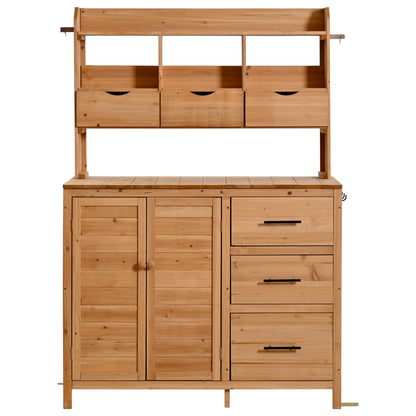 (With Assembly Video) TOPMAX Farmhouse Patio Potting Bench, 44.6''x19.5'' Large Freestanding Garden Workstation with 6 Drawers, Bottom Cabinet and Side Hook, Outdoor Kitchen Island, Natural Wood image 12